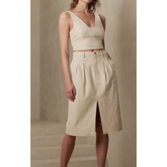Banana Republic Linen-Blend Herringbone Midi Skirt NWT Sz. 0P - Picture 1 of 9